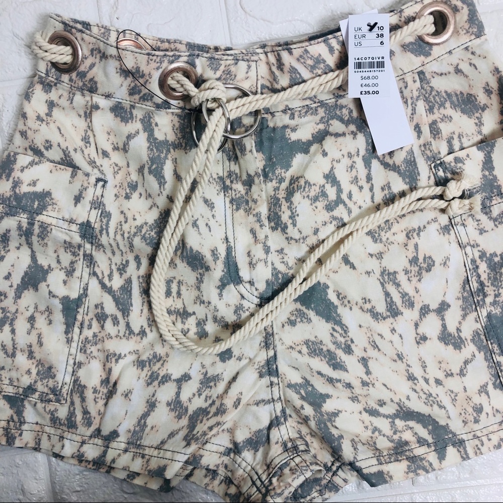 NWT TOPSHOP TIE DIE ROPE BELT HIGH RISE SHORTS - Picture 7 of 8